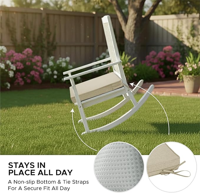 Outdoor Chair Cushions, Water-Resistant & Fade-Resistant, Patio Furniture Square Seat Replacement Chair Pads with Ties Zipper, Removable Cover, Non-Slip Bottom, Set of 4, 20 x 20 Inch, Beige