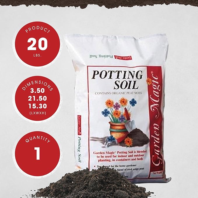 Michigan Peat 5720 Garden Magic General Purpose Potting Soil Mix for Indoor Outdoor Planter Container Gardening, 20 Pound Bag (3 Pack)
