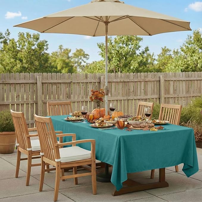 Outdoor Tablecloth Wrinkle-Free Stain Resistant Waterproof Polyester Fabric Table Cover with Zipper Umbrella Hole for Picnic/Party/Dinner/Patio Garden(60×84inch,Zippered,Teal)