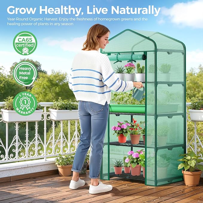 Ohuhu Mini Greenhouse for Indoor Outdoor, Small Plastic Plant Green House 4-Tier Rack Stand Portable Greenhouses with Durable PE Cover for Seedling, 2.5x1.6x5.2 FT, Ideal Gardening Gifts for Women Men