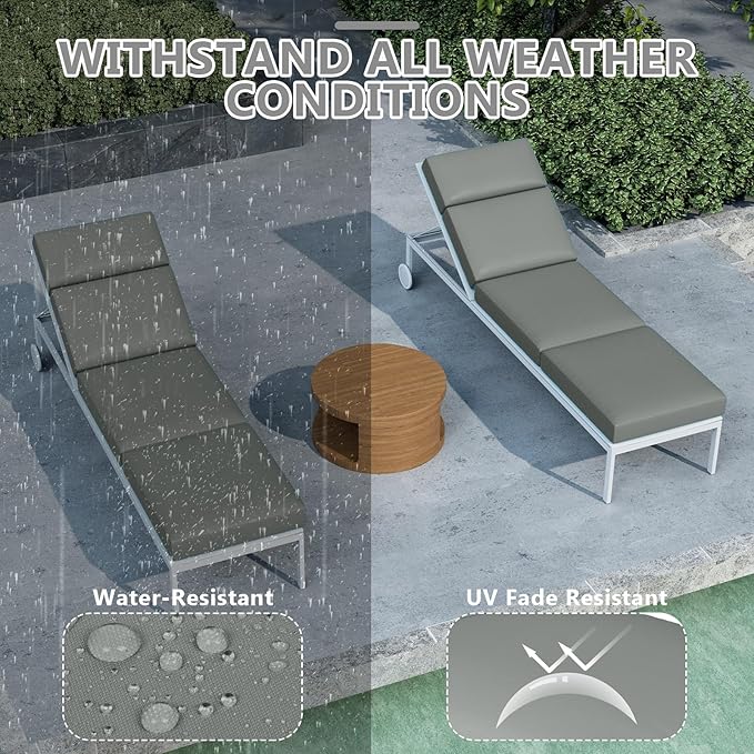 Chaise Lounge Cushions Outdoor, 80 x 26 x 4 Inch Lounge Chair Cushions for Outdoor Furniture - Waterproof Lounge Patio Replacement Cushion, 4In Fade-Resistant ThickPatio Chaise Lounge Cushion