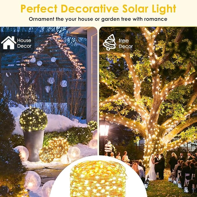 6-Pack Solar String Lights Outdoor, Extra-Long 600LED Solar Fairy Lights Waterproof, Solar Powered Twinkle Lights Copper Wire 8 Modes Solar Lights for Xmas Tree Garden Party Wedding (Warm White)