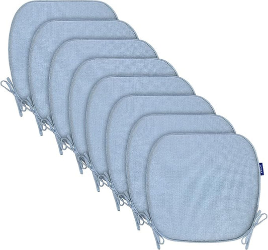 SleepMan Outdoor 17"x16" Chair Cushions with Ties Set of 8, Water Resistant All Weather U-Shape Seat Pads for Patio Garden Furniture Indoor Fade Resistant Patio Cushions (Light Blue)