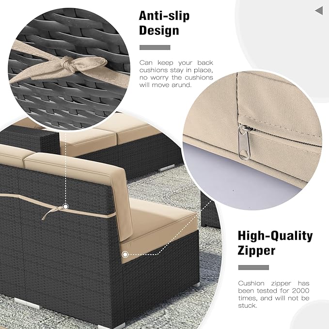 LayinSun Outdoor Furniture Replacement Cushions for 6 Seat Patio Rattan Wicker Sectional Conversation Sofa Set, 14-Piece Cushions Set