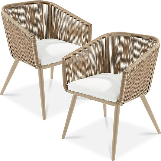 Best Choice Products Set of 2 Patio Dining Chairs, Outdoor Seating for Backyard, Poolside, Balcony w/Woven Wicker Design, 250lb Weight Capacity - Natural/Ivory/Natural