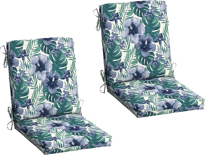 Arden 2-Pack Outdoor Patio Dining Chair Cushion, 20x44, Rain-Proof Seat Pad, Fade-Resistant Outdoor Cushion Salome Tropical