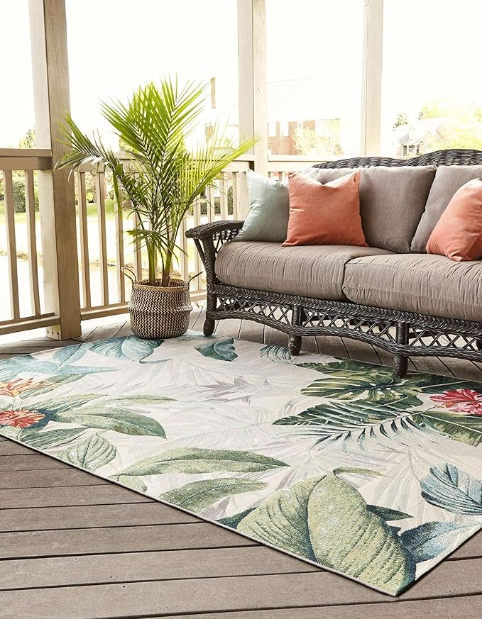 Unique Loom Outdoor Botanical Collection Area Rug - Kula (4' x 6' Rectangle, Multi/ Gray)