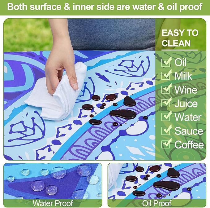 Picnic Table Cover with Bench Covers 6FT 3 Pcs Waterproof Windproof Aesthetic Camping Tablecloth with Drawstring Bag, Fitted for 6 Foot Rectangle Tables and Seats, 96in, Light Blue Purple