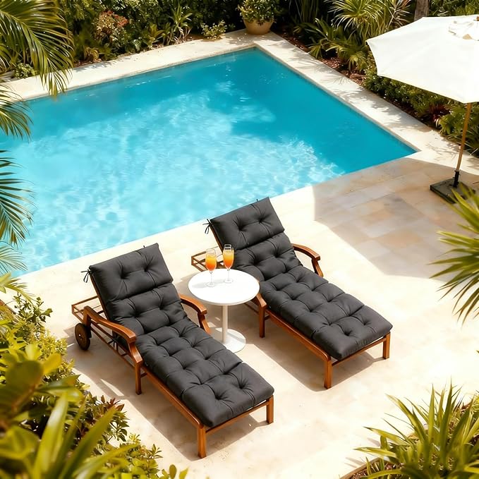 MTMR Chaise Lounge Chair Cushion Outdoor, Waterproof Seat Cushions for Patio Furniture, Non-Slip Outdoor Replacement Pad for Lawn Pool Wicker Couch Loveseat, Thick Long Lounge Cushion, Dark Grey