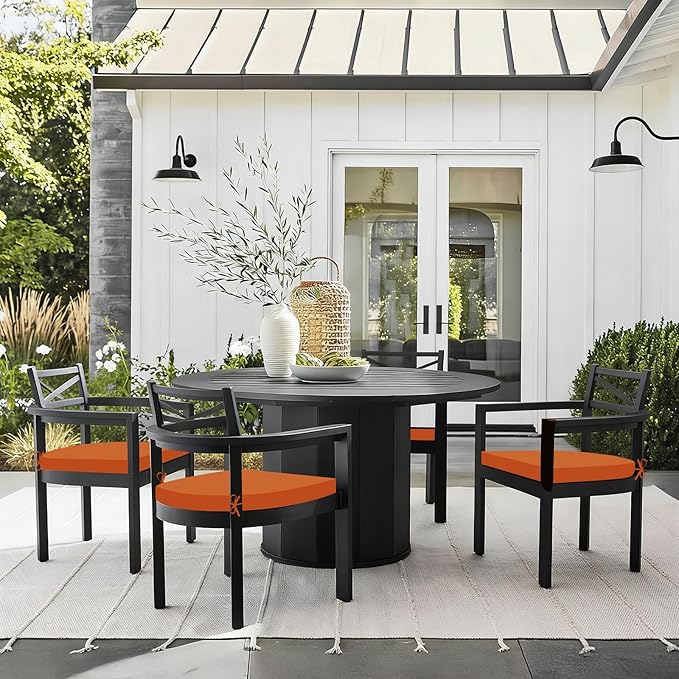 Basic Beyond Outdoor Chair Cushions Set of 4, Outdoor Cushions for Patio Furniture, Water Resistant Patio Chair Cushions with 2 Ties, 17x16x2, Orange