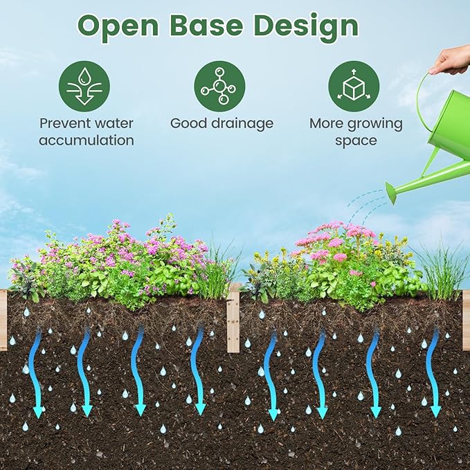 Giantex Raised Garden Bed with Trellis, 93" L x 25" W x 40" H, Wood Planter Box for Vegetables Flowers Herbs Fruits Climbing Plants Cucumber, Easy Assembly, Outdoor Rectangular Floor Gardening Beds