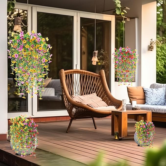Hoteam 48 Pack Artificial Hanging Flowers Plants for Outdoors 30 Inch UV Resistant Fake Plastic Faux Artificial Plants Bulk for Planter Porch Patio Yard Garden Wedding Wall Indoor