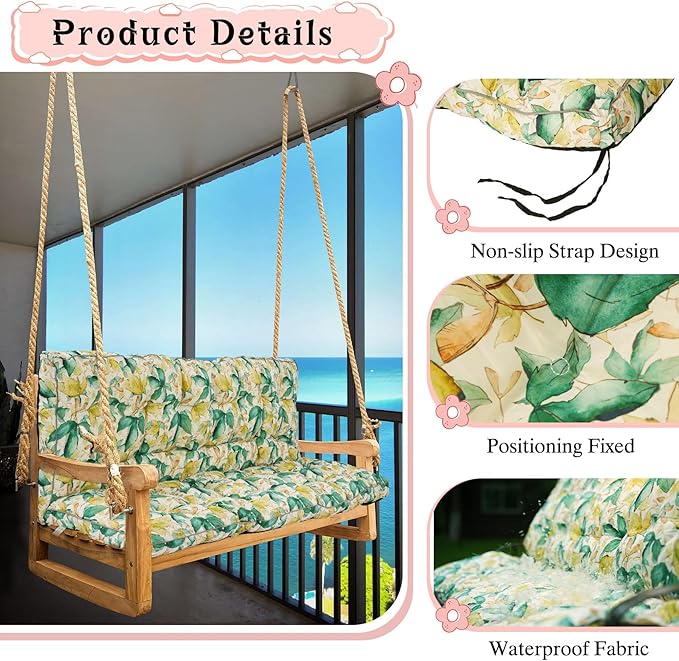 2-3 Seat Swing Replacement Cushion, Outdoor Bench Cushions with Backrest Thicken 4", Patio Furniture Garden Porch Loveseat Glider Pad Anti-Fading Waterproof (Clover Leaf, 40x63in-thicken)
