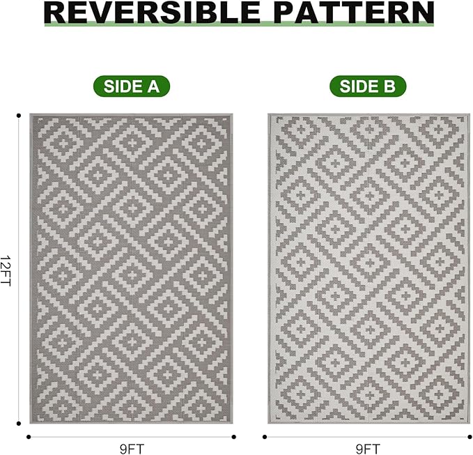 RURALITY Outdoor Rugs 9x12 Feet for Patios Clearance,Plastic Straw Waterproof Mats for RV,Backyard,Porch,Deck,Balcony,Coffee&Beige