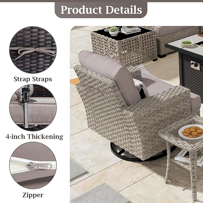 Outdoor Sectional Cushions, 4" Foam High-Density, Water-Resistant Couch Cushions Replacement Set, 14 Piece Patio Sectional Cushion for 6-Seat Sectional Patio Conversation Sets (Khaki)