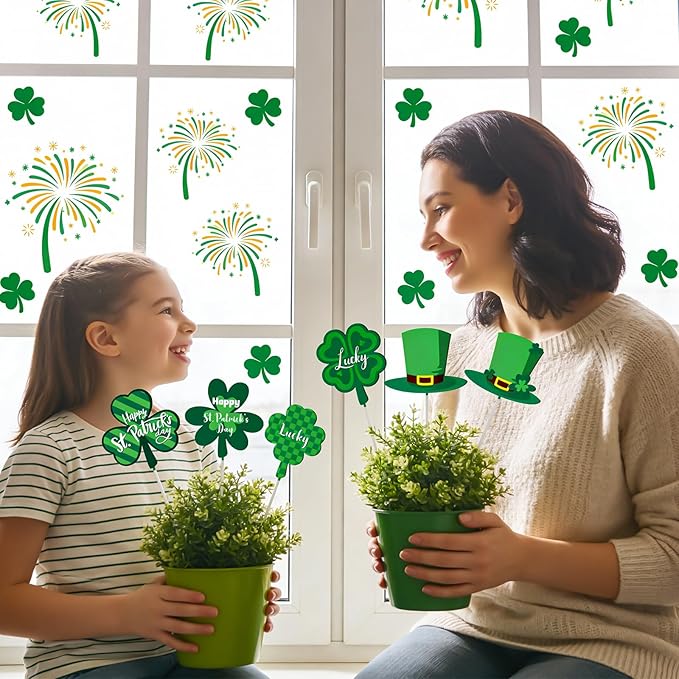6 Pcs St. Patrick's Day Outdoor Decorations, Metal Shamrock Decorative Garden Stakes Yard Signs Perfect for Garden Lawns, Porches, Potted Plants and St. Patrick's Day Party Decor