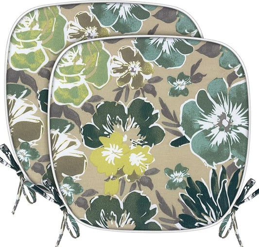 SleepMan Outdoor 17"x16" Chair Cushions with Ties Set of 2, Water Resistant All Weather U-Shape Seat Pads for Patio Garden Furniture Indoor (Set of 2, Cabbage)