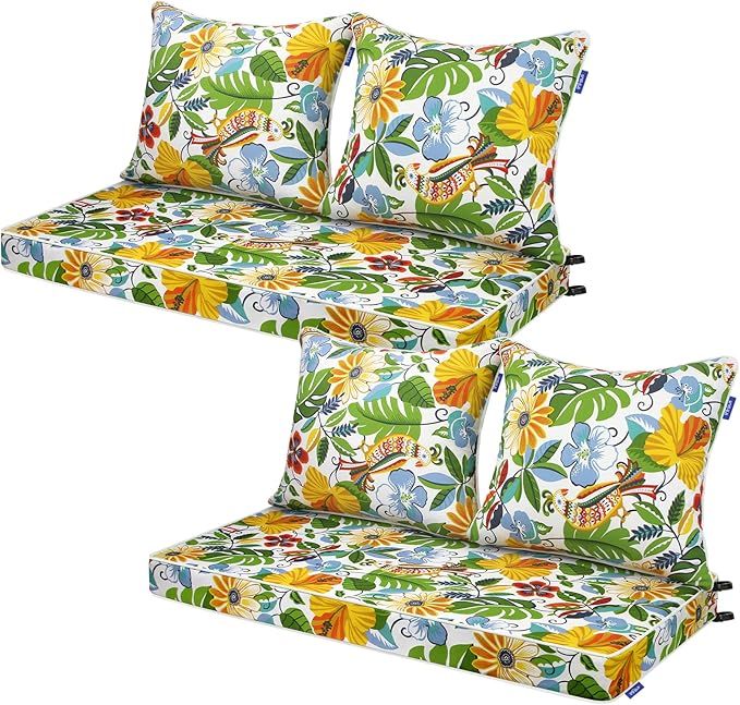 Outdoor Loveseat Cushion Set 44''x24'', Outdoor Cushions for Patio Furniture with Fastness Cover, Water Repellent Outdoor Seat Cushion and Couch Back Cushions for Bench, Swing (Flower World, 2 Sets)