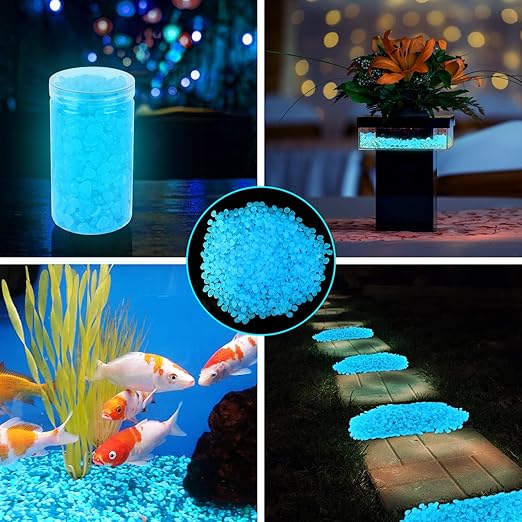 1000pcs Glow in The Dark Rocks Outdoor Decorations Stones Small Luminous Pebbles for Fish Tank Aquarium Lawn Patio Garden Indoor/Outdoor Decor and DIY Ideas -Light Blue