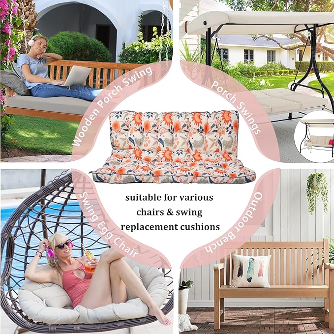 2-3 Seat Swing Replacement Cushion, Outdoor Bench Cushions with Backrest Thicken 4", Patio Furniture Garden Porch Loveseat Glider Pad Anti-Fading Waterproof (Sunflower, 40x63in-thicken)