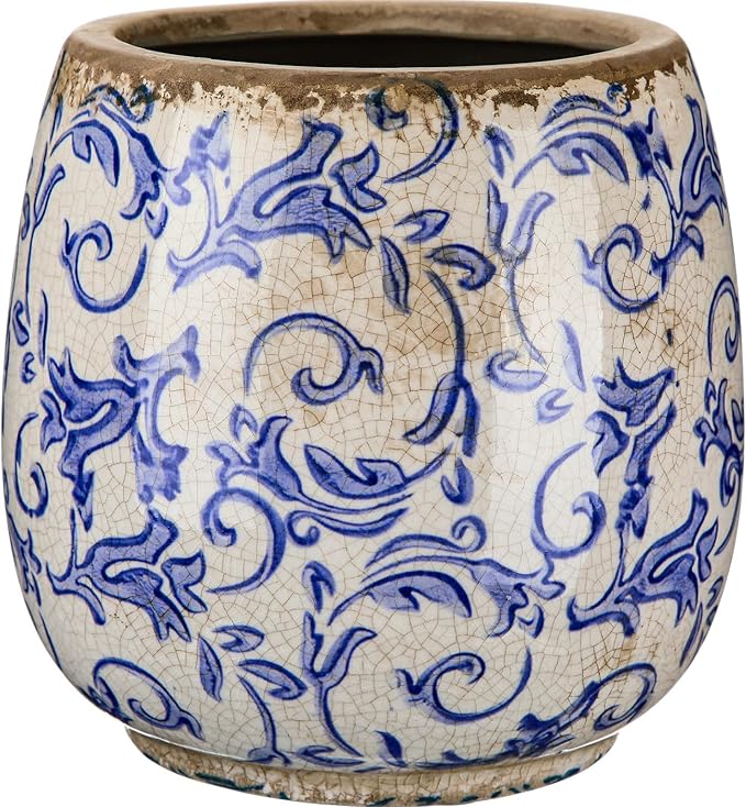 Vintage Ceramic Flower Pot with Ice Crackle Rustic Planter with Drainage Holes for Indoor and Outdoor Decor Home Living Room Garden Decor Gardening Gift(Vintage Style)