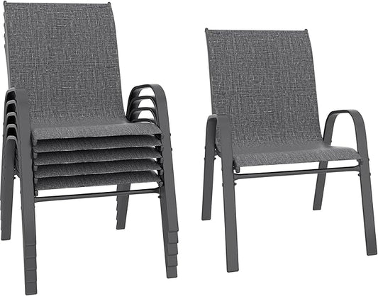 Betterhood Patio Chairs Set of 6, Stackable Outdoor Dining Chairs Set with Breathable Seat Fabric, All-Weather Powder-Coated Metal Frame for Deck, Pool Side and Backyard, 350LBS Capacity