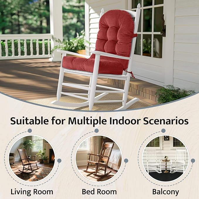 mudilun Adirondack Chair Cushions Non-Slip Indoor Rocking Chair Cushion with Straps Tufted Adirondack Chair Pads for Bedroom Living Room Porch Rocker