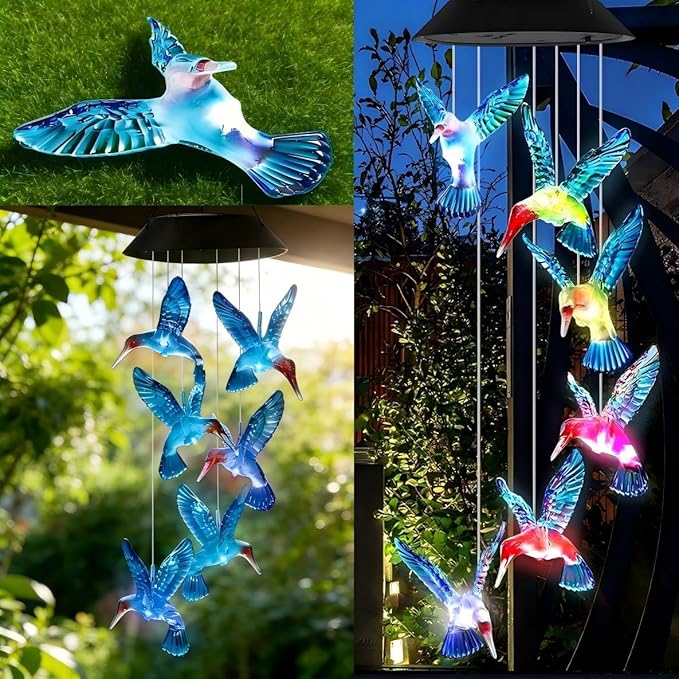 Solar Hummingbird Wind Chimes for Outside,Hummingbird Gift for Mom Grandma Girls,Waterproof Outdoor Solar Powered Lights for Garden Patio Yard Home Decor