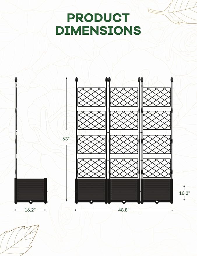 3 PCS Raised Garden Bed with Trellis, 66" w x 63" Tall Vertical Planter Box for Climbing Plants, Patio Privacy Screen & Balcony Garden, Sturdy Metal Frame, Lightweight