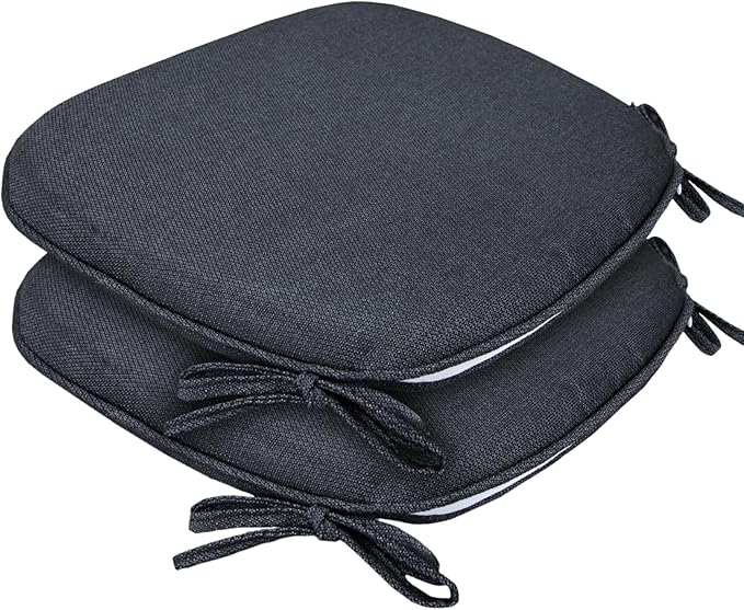 SleepMan Outdoor 17"x16" Chair Cushions with Ties Set of 2, Water Resistant All Weather U-Shape Seat Pads for Patio Garden Furniture Indoor (Set of 2, Grey Black)