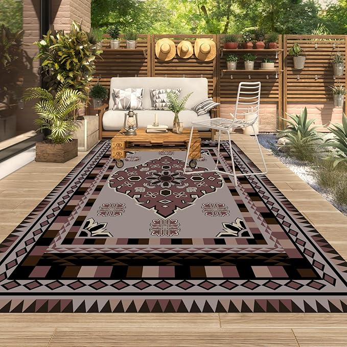 WILDROOTS 5x8 Feet Los Blanket Plastic Outdoor Rug, Stain Resistant Waterproof Reversible Outdoor Patio Rug, Fade Resistant Camping Rug