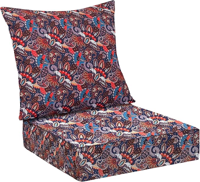 Outdoor Cushions for Patio Furniture,Outdoor Seat Cushion Set 24 x 24 x 5.75 Inch,Waterproof & Fade Resistant Outdoor Chair Cushions,Deep Patio Chair Cushion with Removable Cover,Artistic Floral