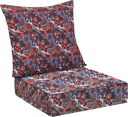Outdoor Cushions for Patio Furniture,Outdoor Seat Cushion Set 24 x 24 x 4 Inch,Waterproof & Fade Resistant Outdoor Chair Cushions,Deep Patio Chair Cushion with Removable Cover,Artistic Floral