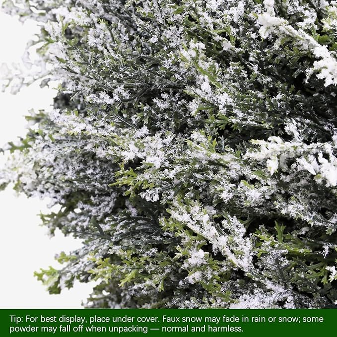 THE BLOOM TIMES 3ft Snow-Flocked Spiral Artificial Topiary Trees Set of 2, 36 inch Faux Cedar Trees for Front Porch Christmas Planter Decor, Fake Plants for Indoor or Covered Outside Display 3 Foot