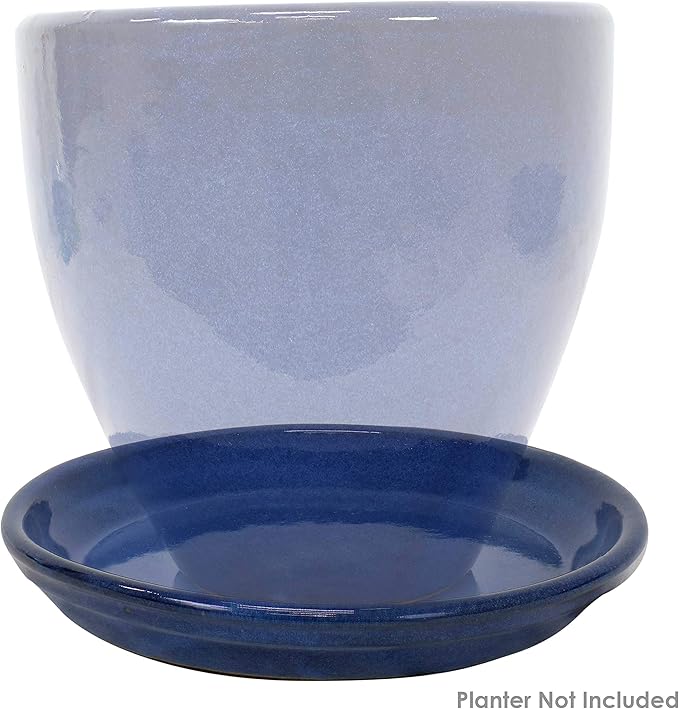 Sunnydaze 9-Inch Ceramic Plant Saucers - Plant Drip Trays for Outdoor Planter Flower Pot Drainage - Set of 2 - Imperial Blue