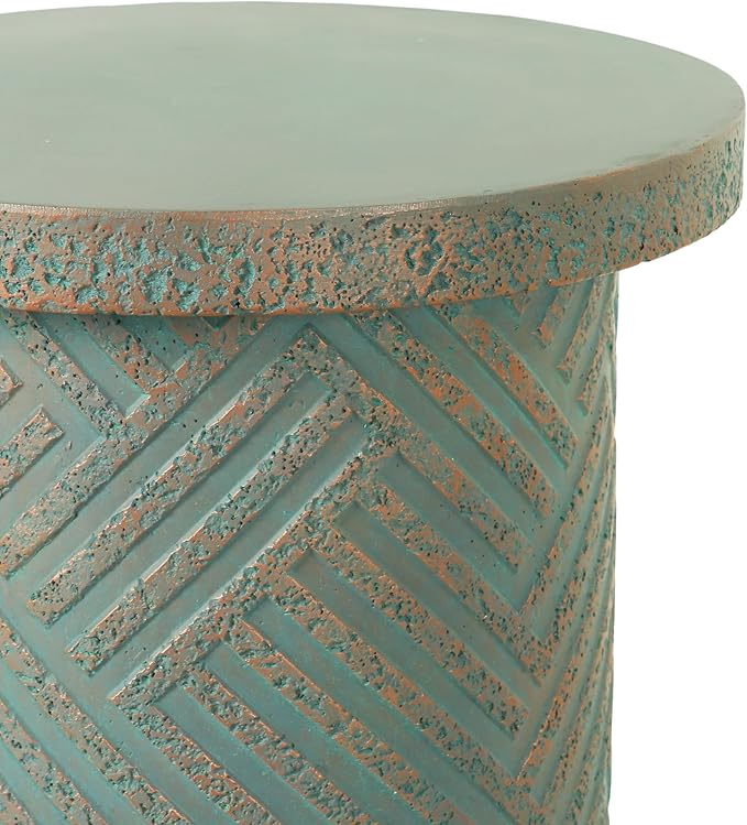 16.93" Cement End Tables for Patio,Faux Terrazzo Modern Small Round Side Accent Table,Tree Stump Garden Stool Drum Indoor and Outdoor,Green