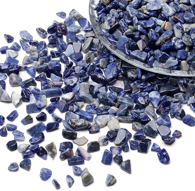 LAIDANLA Sodalite Crushed Stone Crystal Chips Bulk Natural Gemstones Healing Reiki Crystals Mini Quartz Vase Filler Aquarium Gravel 100g