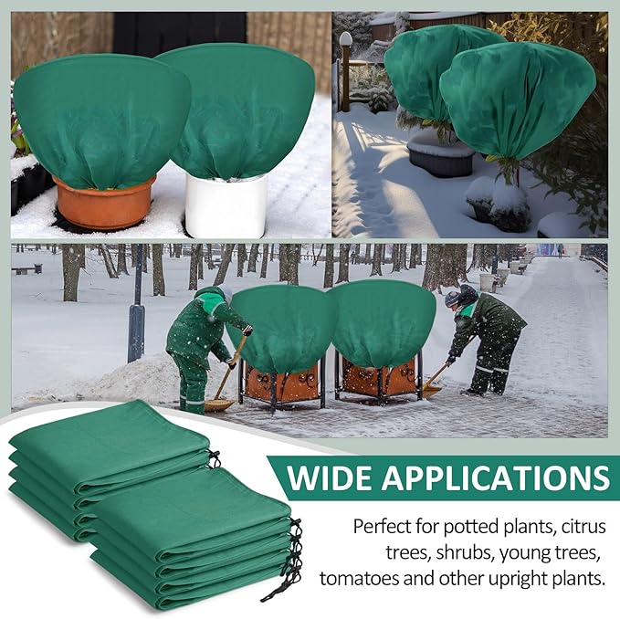 18 Pcs Winter Plant Covers Freeze Protection 39.4x23.6 Inch Horizontal Shrub Tree Plant Protection Bags Frost Blanket with Drawstring for Fall Winter Outdoor Garden Planting (Dark Green)