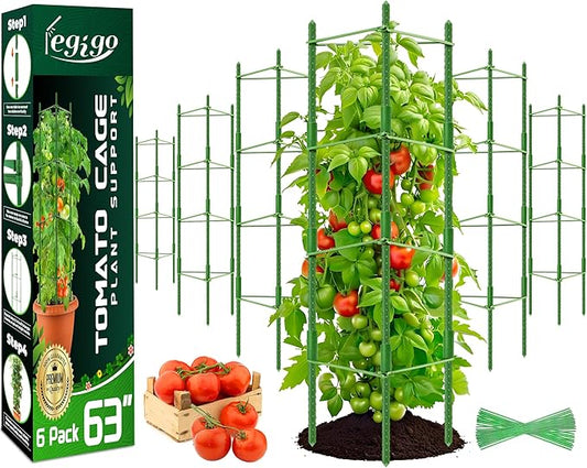 Legigo 6-Pack Tomato Cage for Garden Plant Support- Up to 63inch Garden Stakes Tomato Cage, Tomato Trellis for Potted Plants, Tomato Cages Plant Stakes for Climbing Vegetables Plants Flowers