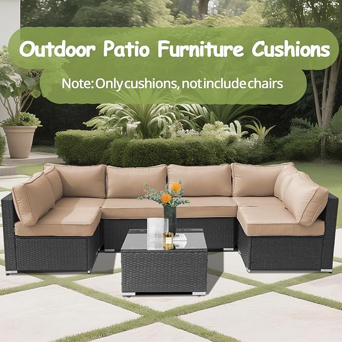 14Piece Outdoor Sofa Cushion Replacement, Patio Furniture Waterproof Cushion with Zippers, fit 6-Seat Outdoor Wicker Rattan Sectional Couch (Beige, 24.8"x24.8"x3.15")