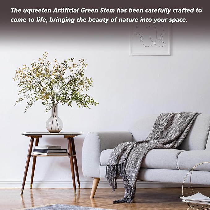 Plastic Greenery Stem Vase with Simulated 43.3 inches Stems and Branches Simulated Eucalyptus Leaves for Indoor Bedroom Living Room Dining Table Outdoor Garden Decoration