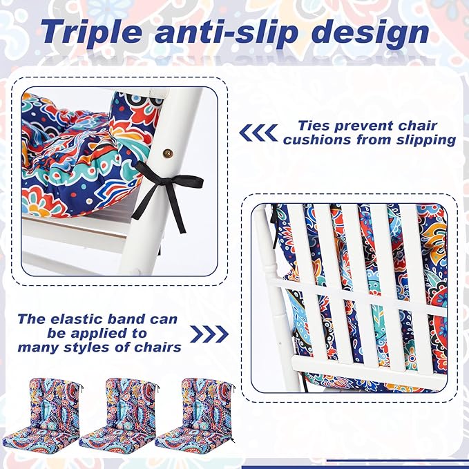 Hoteam 4 Set Outdoor Deep Seat Patio Chair Cushions Waterproof Patio Cushions Set 20 x 42 Inch for Furniture Replacement Removable Seat and Back(Red Paisley Pattern)