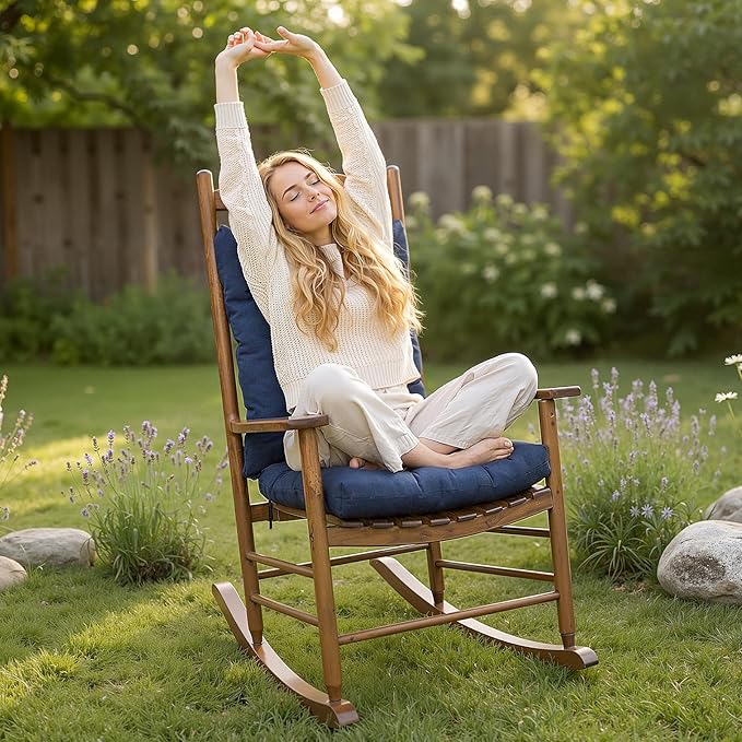 Dark Grey Rocking Chair Cushion Indoor Outdoor High Back Seat Pad Soft Chair Cushion for Patio Porch Garden Kitchen Office