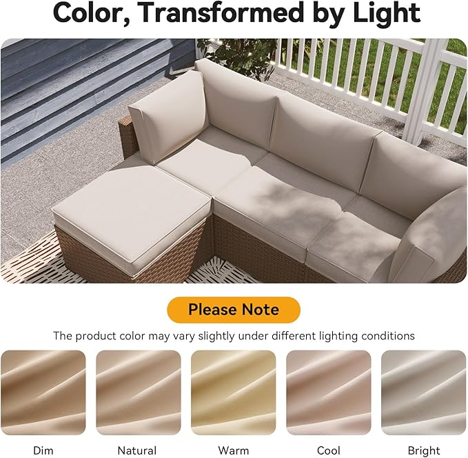 Aoxun Outdoor Replacement Cushions for Patio Furniture, 4'' Water-Repellent Sofa Cushion for 4-Seat Rattan Wicker Sectional, Deep Seats & Fade Resistant (9-Piece, Ivory)