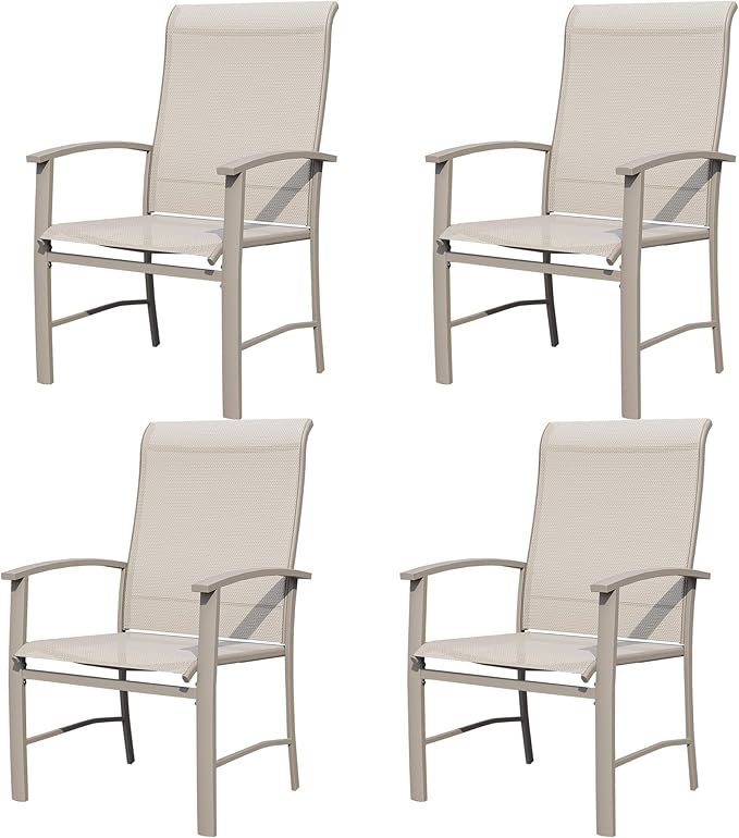 Outdoor Dining Chairs Set of 4, Patio Chairs with Metal Frame & Textilene Fabric, Perfect for Patio Garden Deck