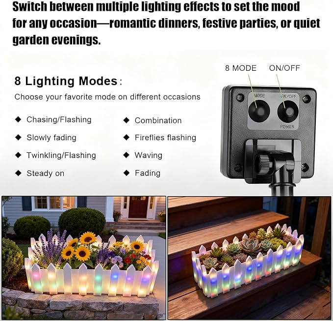 Solar Planter Lights Outdoor, 12-inch Rectangular LED Flower Pot with 8 Modes & Auto On/Off, IP65 Waterproof for Garden, Patio, Balcony, Pathway Decor, Gift for Garden Lovers(Multicolor)