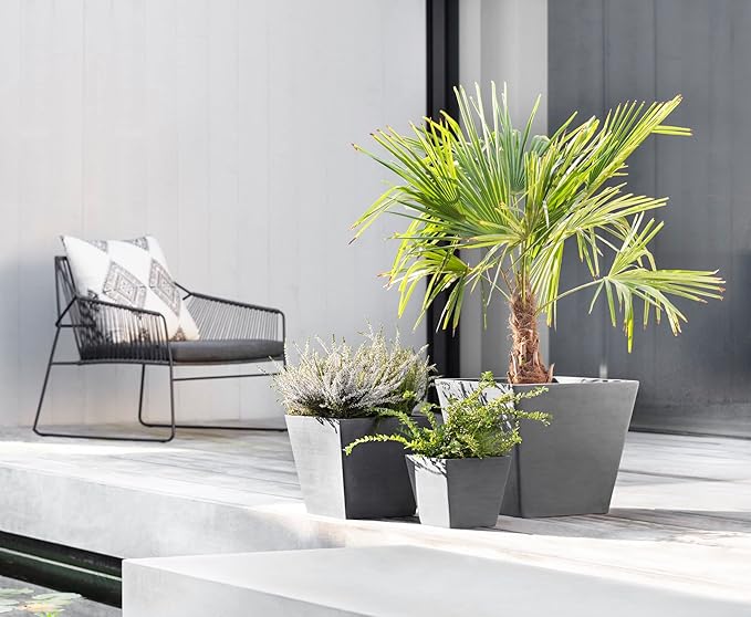 Ecopots Rotterdam Durable Modern Square Indoor/Outdoor Recycled-Based Composite Flower Planter, Grey, 8"