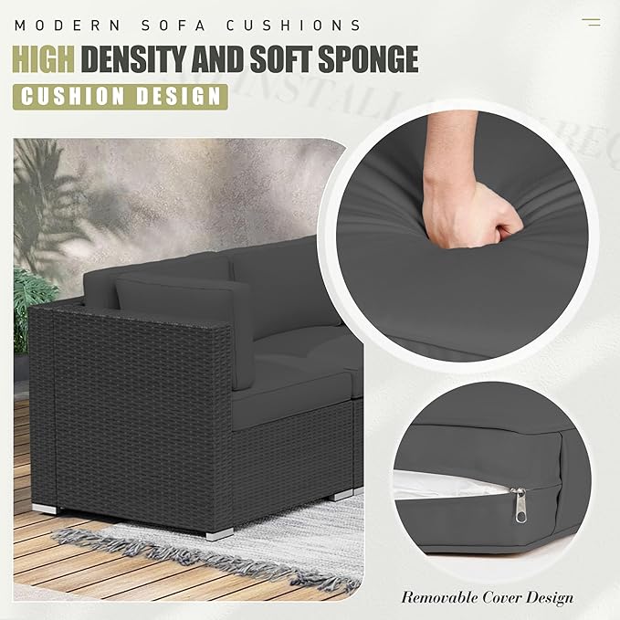 Oakcloud Oakmont Outdoor Replacement Cushions for Patio Conversation Set, Water-Resistant Cushion for Patio Furniture, 14-Piece Cushions for 6-seat Outdoor Sectional Sofa (Dark Grey)