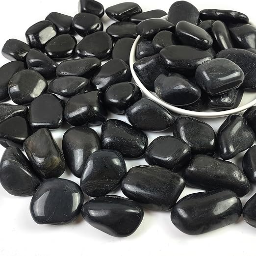 40LB Black River Rocks for Langscaping,1-2.2 Inch Black Polished Pebbles for Plants Garden Landscaping. Fish Tank Decorative River Rocks, Vase Filling Pebbles, Outdoor Decorative River Rocks