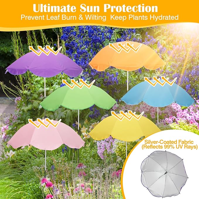 Plant Umbrellas for Outdoor Plants - 26" Large Garden Sun Shade for Plants with Adjustable Angle & Height (Max 43") - Plant Shades for Outdoor Plants, Flowers & Garden Beds - Plant Umbrella Shade for Potted Plants